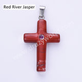 Gemstone Cross Silver Plated Natural Stone CZ Pendant WX2282