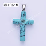 Gemstone Cross Silver Plated Natural Stone CZ Pendant WX2282