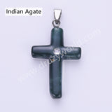 Gemstone Cross Silver Plated Natural Stone CZ Pendant WX2282
