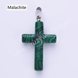 Gemstone Cross Silver Plated Natural Stone CZ Pendant WX2282