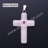 Gemstone Cross Silver Plated Natural Stone CZ Pendant WX2282