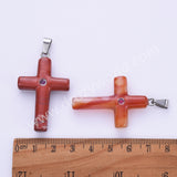 Gemstone Cross Silver Plated Natural Stone CZ Pendant WX2282