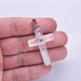 Gemstone Cross Silver Plated Natural Stone CZ Pendant WX2282