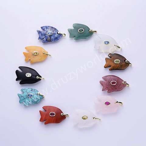 Fish Shaped Natural Stone CZ Gold Plated Pendant WX2283