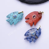 Fish Shaped Natural Stone CZ Gold Plated Pendant WX2283