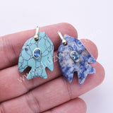 Fish Shaped Natural Stone CZ Gold Plated Pendant WX2283