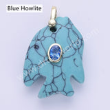 Fish Shaped Natural Stone CZ Gold Plated Pendant WX2283