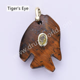 Fish Shaped Natural Stone CZ Gold Plated Pendant WX2283