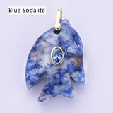 Fish Shaped Natural Stone CZ Gold Plated Pendant WX2283