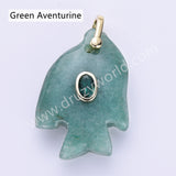 Fish Shaped Natural Stone CZ Gold Plated Pendant WX2283
