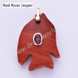 Fish Shaped Natural Stone CZ Gold Plated Pendant WX2283