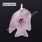 Fish Shaped Natural Stone CZ Gold Plated Pendant WX2283