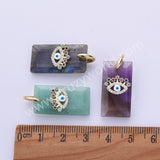 Rectangle Natural Stone Rainbow CZ Evil Eye Gold Plated Pendant WX2284