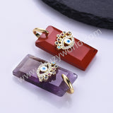 Rectangle Natural Stone Rainbow CZ Evil Eye Gold Plated Pendant WX2284