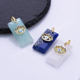 Rectangle Natural Stone Rainbow CZ Evil Eye Gold Plated Pendant WX2284