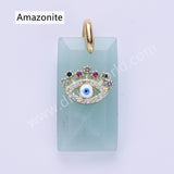 Rectangle Natural Stone Rainbow CZ Evil Eye Gold Plated Pendant WX2284