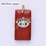 Rectangle Natural Stone Rainbow CZ Evil Eye Gold Plated Pendant WX2284