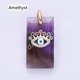 Rectangle Natural Stone Rainbow CZ Evil Eye Gold Plated Pendant WX2284