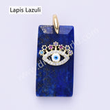 Rectangle Natural Stone Rainbow CZ Evil Eye Gold Plated Pendant WX2284