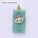 Rectangle Natural Stone Rainbow CZ Evil Eye Gold Plated Pendant WX2284