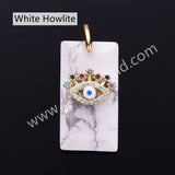 Rectangle Natural Stone Rainbow CZ Evil Eye Gold Plated Pendant WX2284
