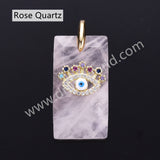 Rectangle Natural Stone Rainbow CZ Evil Eye Gold Plated Pendant WX2284