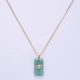 Rectangle Natural Stone Rainbow CZ Evil Eye Gold Plated Pendant WX2284