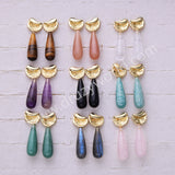 Irregular Gold Plated Natural Stone Teardrop Post Studs Earring WX2285