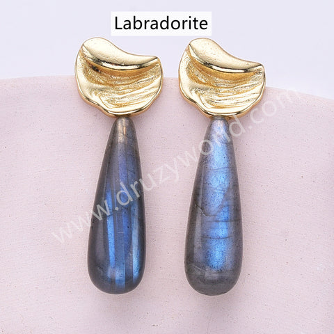 Irregular Gold Plated Natural Stone Teardrop Post Studs Earring WX2285