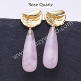 Irregular Gold Plated Natural Stone Teardrop Post Studs Earring WX2285