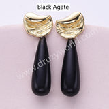 Irregular Gold Plated Natural Stone Teardrop Post Studs Earring WX2285