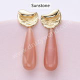 Irregular Gold Plated Natural Stone Teardrop Post Studs Earring WX2285