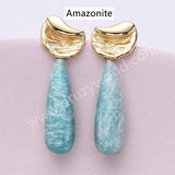 Irregular Gold Plated Natural Stone Teardrop Post Studs Earring WX2285