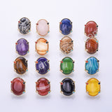 Big Oval Natural Stones Open Ring in Gold Plated WX2286