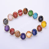 Big Oval Natural Stones Open Ring in Gold Plated WX2286