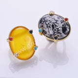 Big Oval Natural Stones Open Ring in Gold Plated WX2286