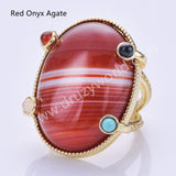 Big Oval Natural Stones Open Ring in Gold Plated WX2286
