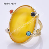 Big Oval Natural Stones Open Ring in Gold Plated WX2286