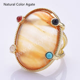 Big Oval Natural Stones Open Ring in Gold Plated WX2286