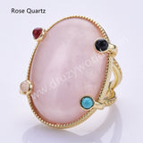 Big Oval Natural Stones Open Ring in Gold Plated WX2286
