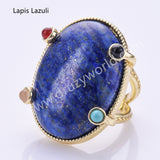 Big Oval Natural Stones Open Ring in Gold Plated WX2286