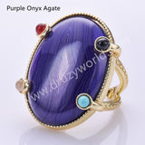 Big Oval Natural Stones Open Ring in Gold Plated WX2286