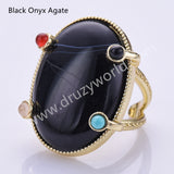Big Oval Natural Stones Open Ring in Gold Plated WX2286