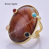 Big Oval Natural Stones Open Ring in Gold Plated WX2286