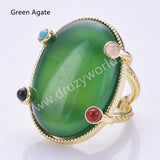 Big Oval Natural Stones Open Ring in Gold Plated WX2286