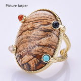 Big Oval Natural Stones Open Ring in Gold Plated WX2286
