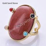 Big Oval Natural Stones Open Ring in Gold Plated WX2286