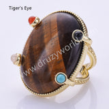 Big Oval Natural Stones Open Ring in Gold Plated WX2286