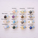 Oval Aquamarine & Teardrop Gemstone Adjustable Ring in Gold Plated, Double-stone Ring WX2287