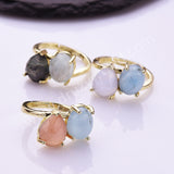 Oval Aquamarine & Teardrop Gemstone Adjustable Ring in Gold Plated, Double-stone Ring WX2287